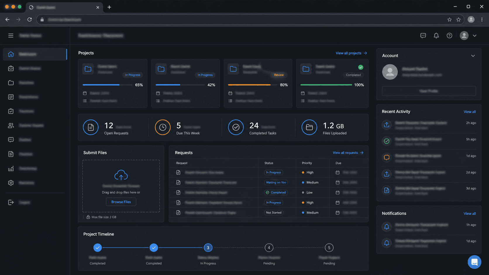 Client Portal & Dashboard representative interface